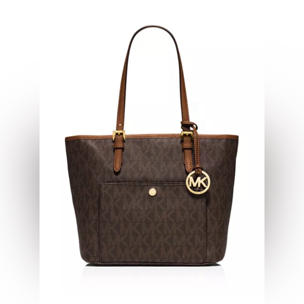 Michael Kors Large Monogram Leather Jet Set Signature Snap Tote